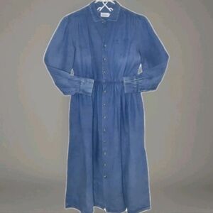 Vintage Country Cottage Boho Western Denim  Button Front Maxi Dress Sz 12